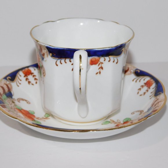 Vintage Heathcote Best Bone China England Blue Orange Floral Tea cup & Saucer - Picture 2 of 10